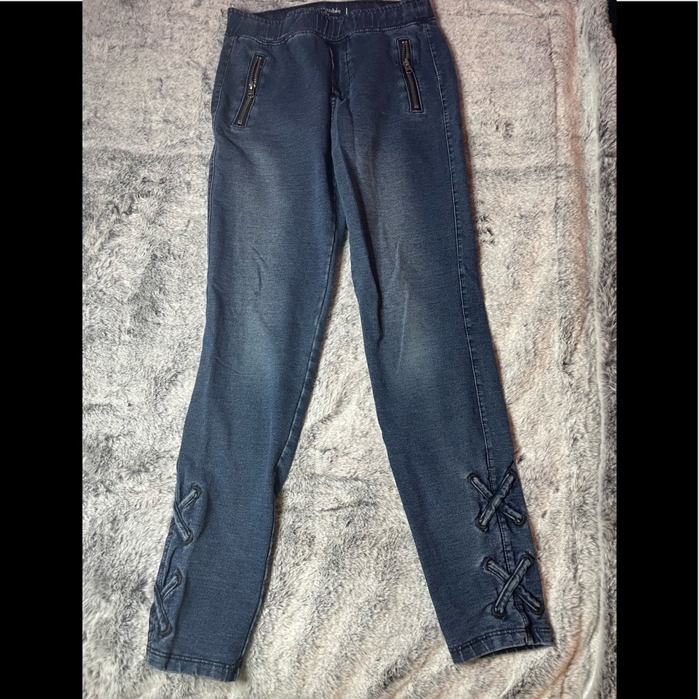 Dark wash jeans with detailing